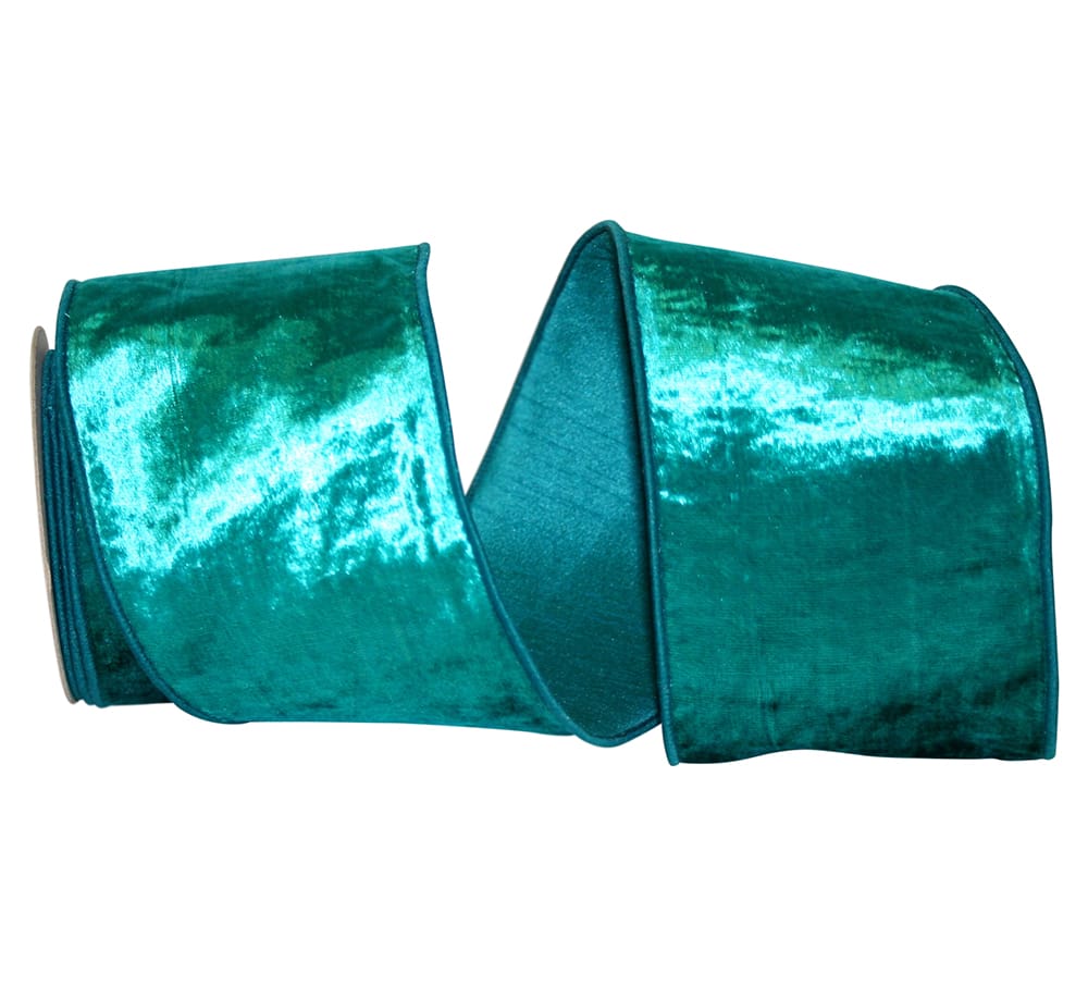 Teal 4 Inch Plush Velvet Wired Edge Ribbon for Bows