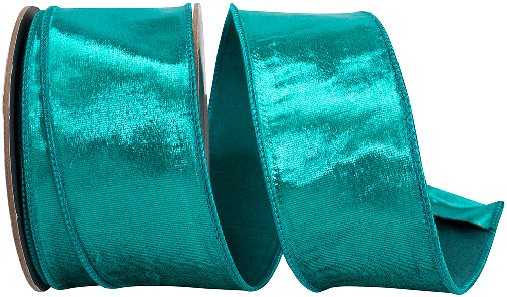 Teal Velvet Wired Edge Ribbon 2-1/2 Inch for Wreaths