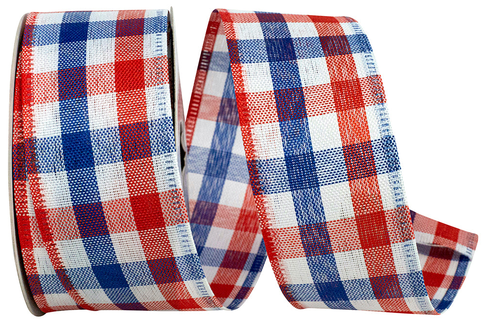 Multi 1-1 2 Inch Check Americana Wired Edge Ribbon Rd for Wreaths & Bows