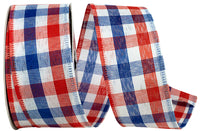 Multi 1-1 2 Inch Check Americana Wired Edge Ribbon Rd for Wreaths & Bows