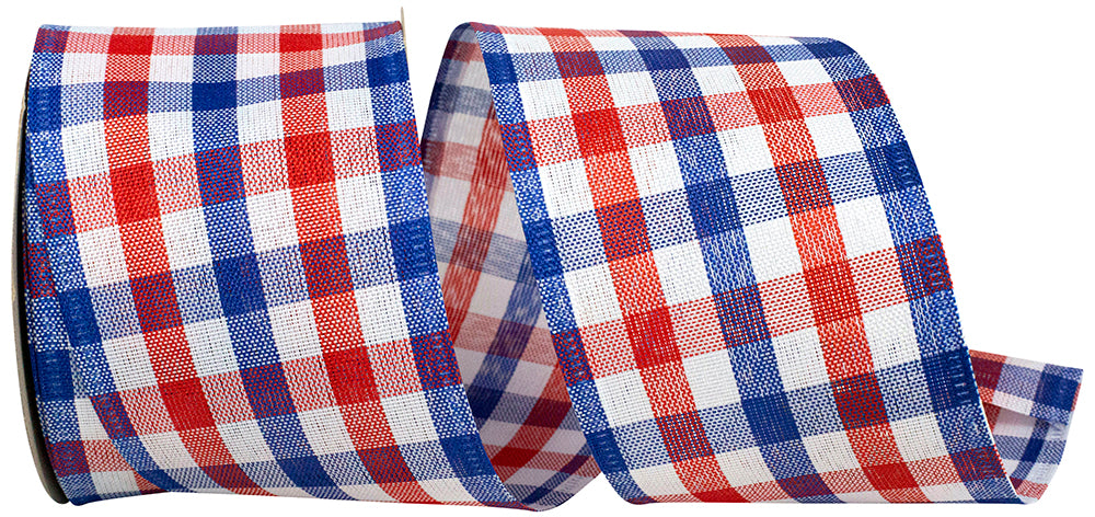 Multi 2-1 2 Inch Check Americana Wired Edge Ribbon Rd for Wreaths & Bows