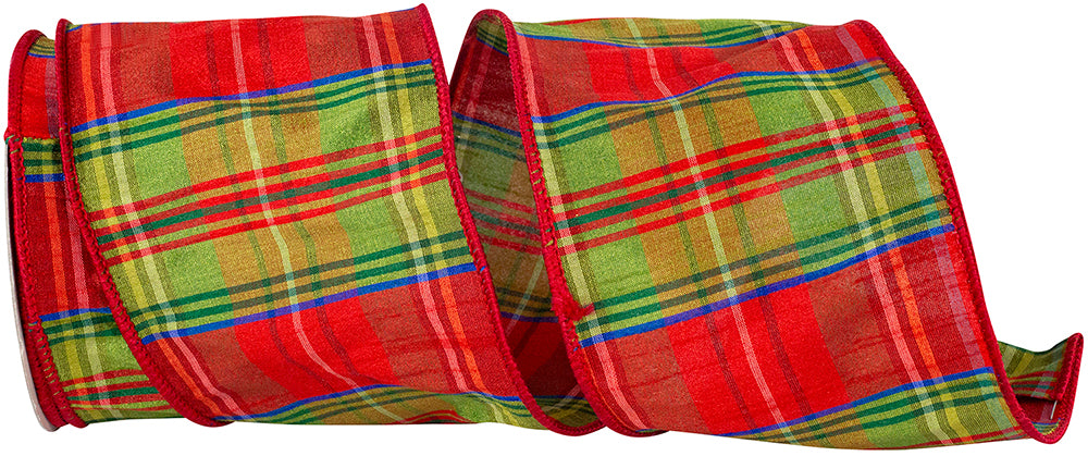 Plaid Moderna Dupioni Ribbon Lime Red 4 Inch for Bows
