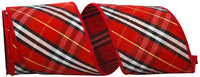 4 Inch Red Black Bias Plaid Wired Edge Ribbon