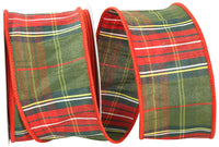 Plaid Dupioni Ribbon Green Red 2-1/2 Inch for Wreaths