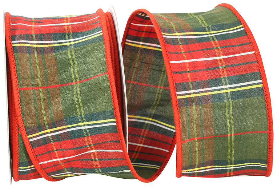 Plaid Dupioni Ribbon Green Red 2-1/2 Inch for Wreaths
