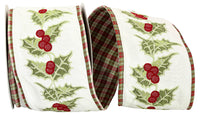 Multi Wired Edge Ribbon 4 Inch Embroidery Holly Plaid