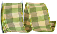 Green 2-1 2 Inch Check Silk Wired Edge Ribbon for Wreaths & Bows