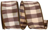 Brown 2-1 2 Inch Check Silk Wired Edge Ribbon for Wreaths & Bows