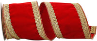 Red 4 Inch Velvet Royalty Trim Wired Edge Ribbon for Wreaths & Bows