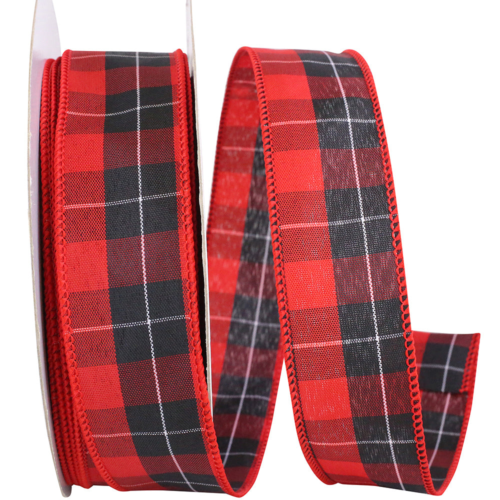 Red Black 1-1 2 Inch Mountain Buffalo Check Wired Edge Ribbon for Wreaths & Bows