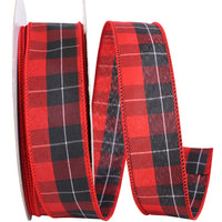 Red Black 1-1 2 Inch Mountain Buffalo Check Wired Edge Ribbon for Wreaths & Bows