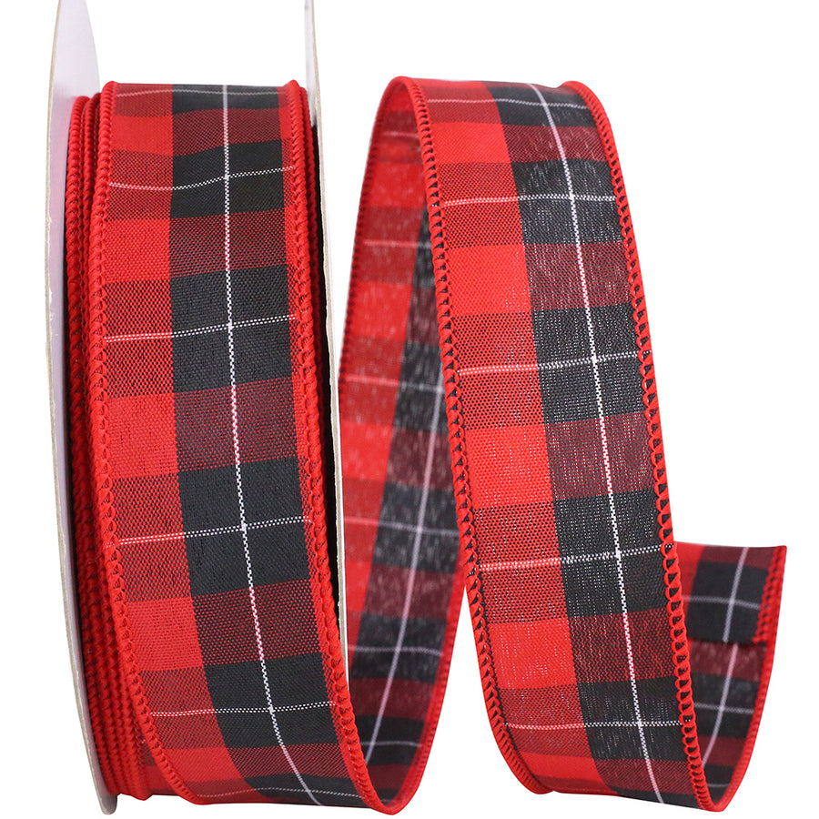 Red Black 1-1 2 Inch Mountain Buffalo Check Wired Edge Ribbon for Wreaths & Bows