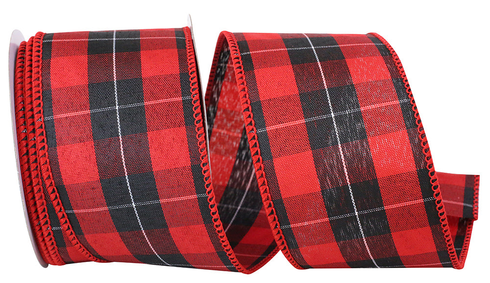 Red Black 2-1 2 Inch Mountain Buffalo Check Wired Edge Ribbon for Wreaths & Bows