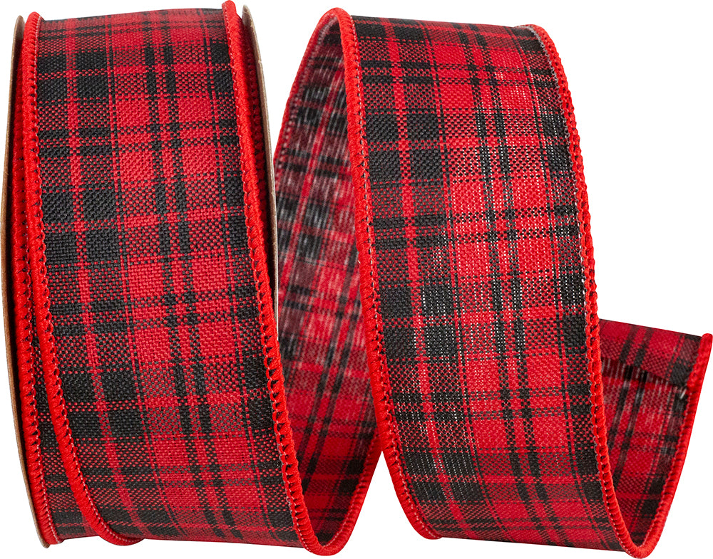 Buffalo Mini Plaid Wired Edge Ribbon Red Black 1-1/2 Inch