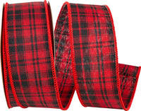 Buffalo Mini Plaid Wired Edge Ribbon Red Black 1-1/2 Inch