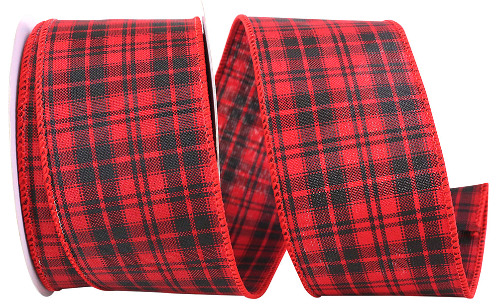 Buffalo Mini Plaid Wired Edge Ribbon Red Black 2-1/2 Inch