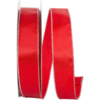 Satin Metallic Wired Edge Ribbon Red Silver 1-1/2 Inch