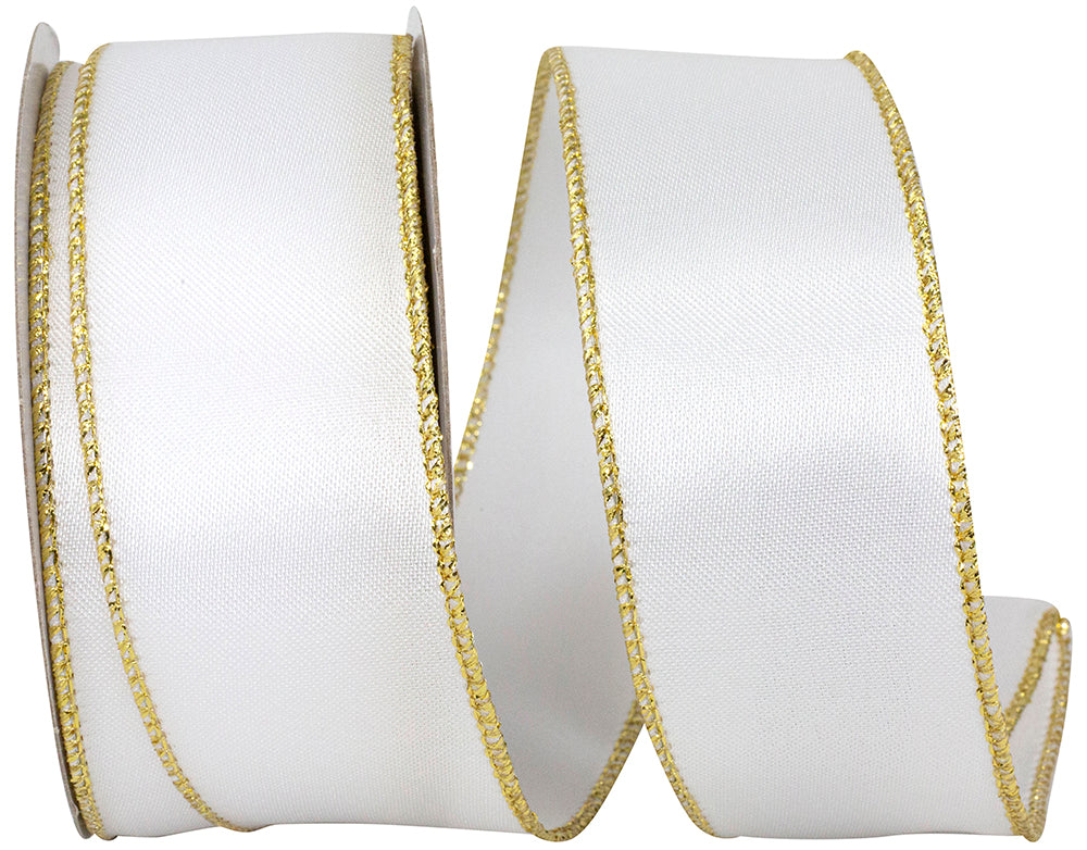 Satin Metallic Wired Edge Ribbon White Gold 1-1/2 Inch