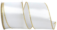 Satin Metallic Wired Edge Ribbon White Gold 2-1/2 Inch