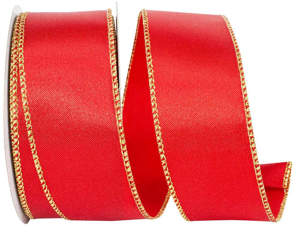 Satin Metallic Wired Edge Ribbon Red Gold 1-1/2 Inch