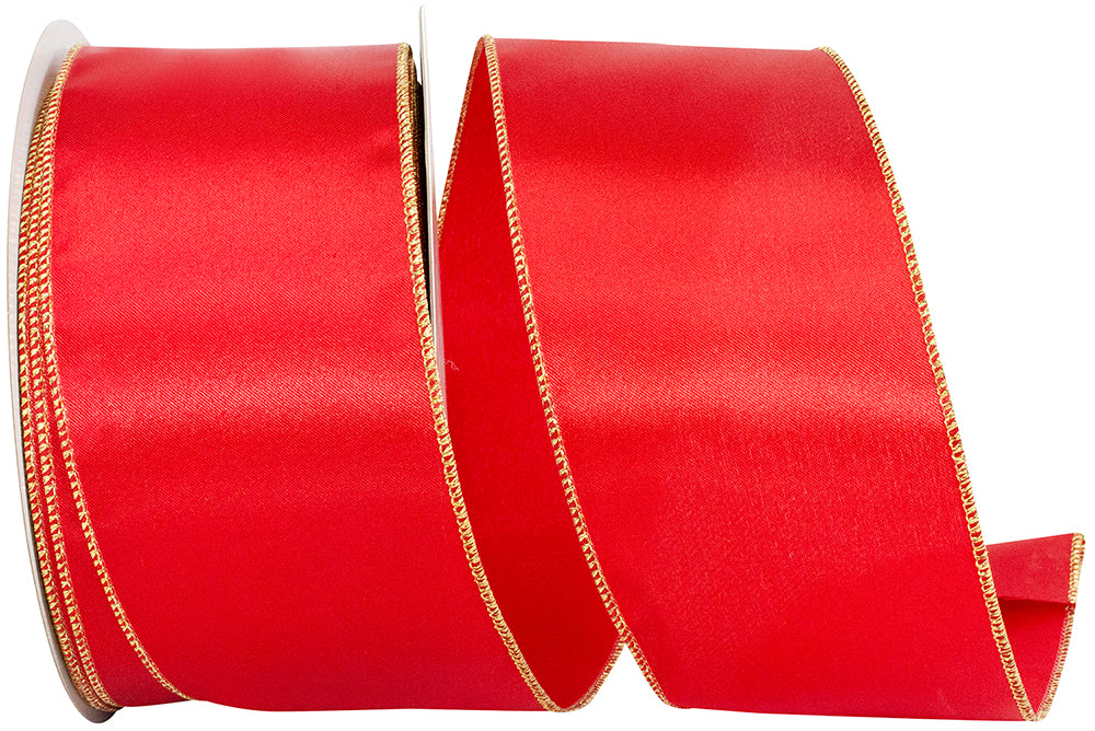 4 Inch Red Gold Satin Metallic Wired Edge Ribbon