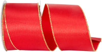 Satin Metallic Wired Edge Ribbon Red Gold 2-1/2 Inch