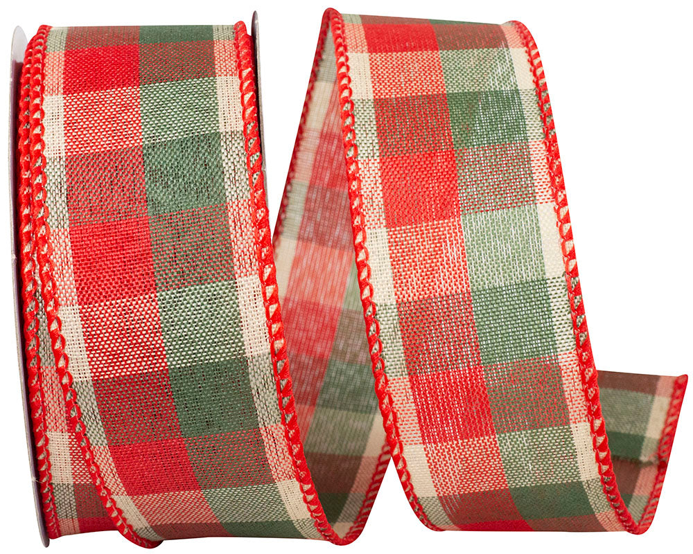Red Green 1-1 2 Inch Holiday Check Wired Edge Ribbon for Wreaths & Bows
