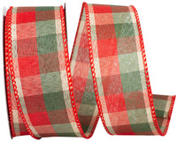 Red Green 1-1 2 Inch Holiday Check Wired Edge Ribbon for Wreaths & Bows
