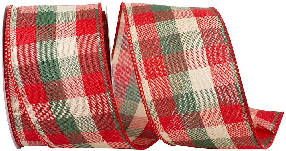 Red Green 2-1 2 Inch Holiday Check Wired Edge Ribbon for Wreaths & Bows