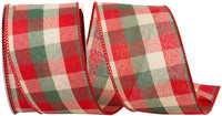 Red Green 2-1 2 Inch Holiday Check Wired Edge Ribbon for Wreaths & Bows