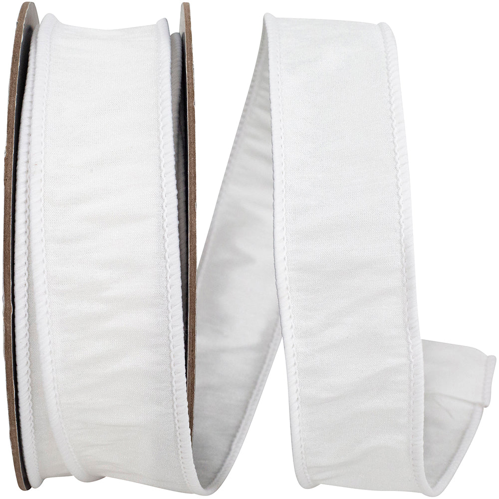 White 1-1 2 Inch Dupioni Wired Edge Ribbon for Wreaths & Bows