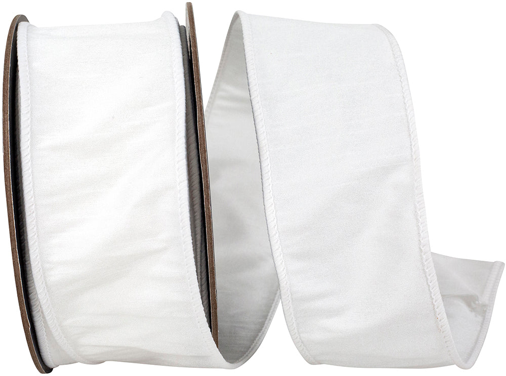 White 2-1 2 Inch Dupioni Wired Edge Ribbon for Wreaths & Bows