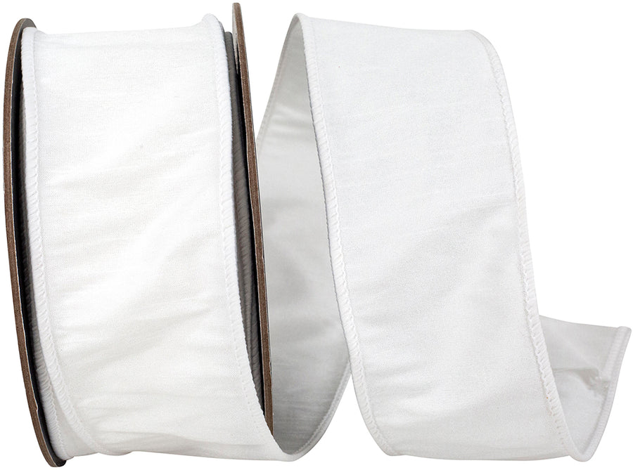 White 2-1 2 Inch Dupioni Wired Edge Ribbon for Wreaths & Bows