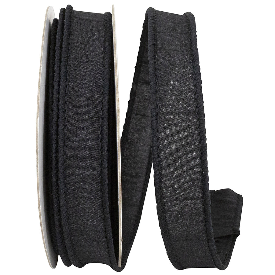 Black 7 8 Inch Dupioni Wired Edge Ribbon for Wreaths & Bows