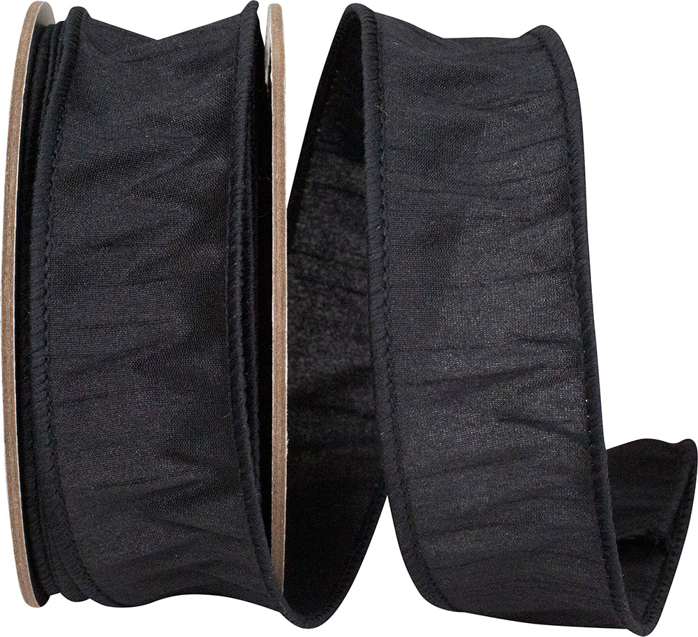 Black 1-1 2 Inch Dupioni Wired Edge Ribbon for Wreaths & Bows