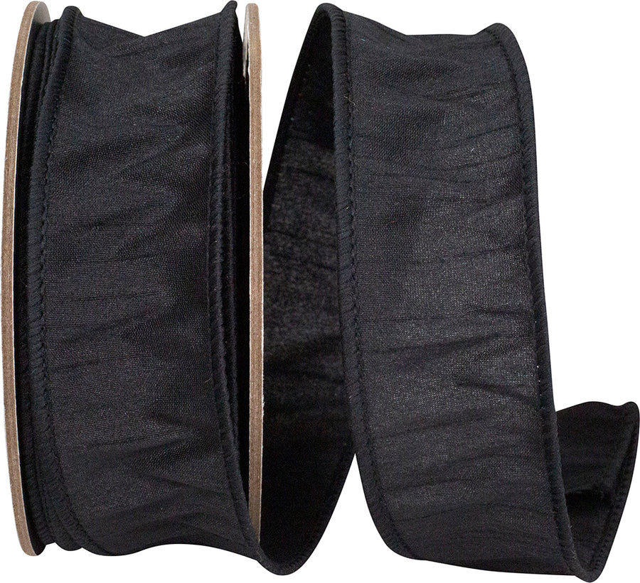 Black 1-1 2 Inch Dupioni Wired Edge Ribbon for Wreaths & Bows
