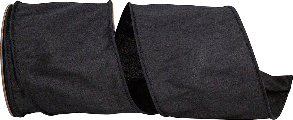 Black 4 Inch Dupioni Wired Edge Ribbon for Wreaths & Bows