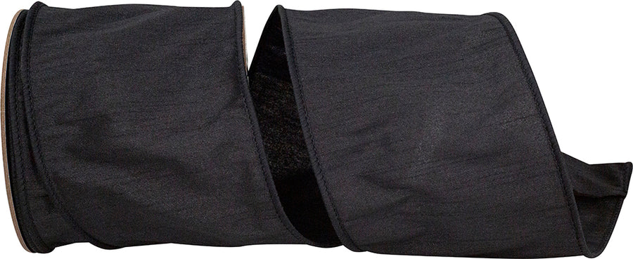 Black 4 Inch Dupioni Wired Edge Ribbon for Wreaths & Bows