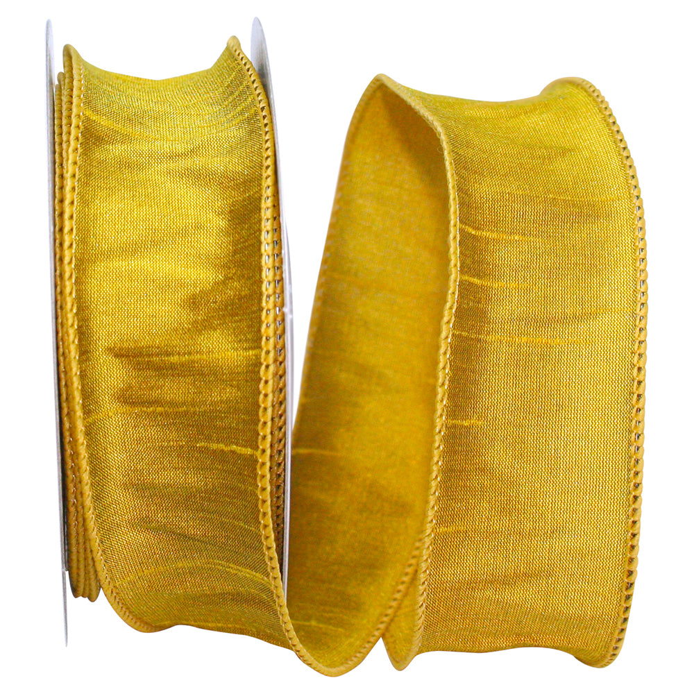 Gold 1-1 2 Inch Dupioni Wired Edge Ribbon for Wreaths & Bows