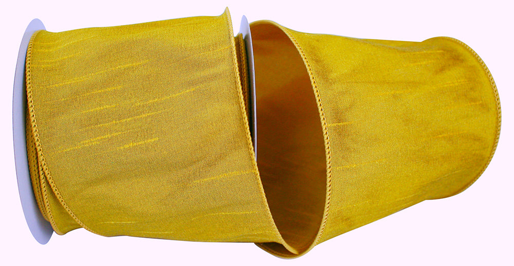 Gold 4 Inch Dupioni Wired Edge Ribbon for Wreaths & Bows