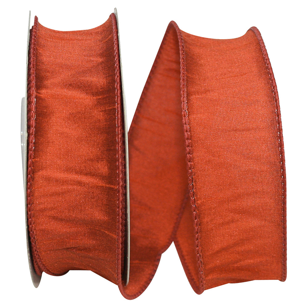 Rust 1-1 2 Inch Dupioni Wired Edge Ribbon for Wreaths & Bows