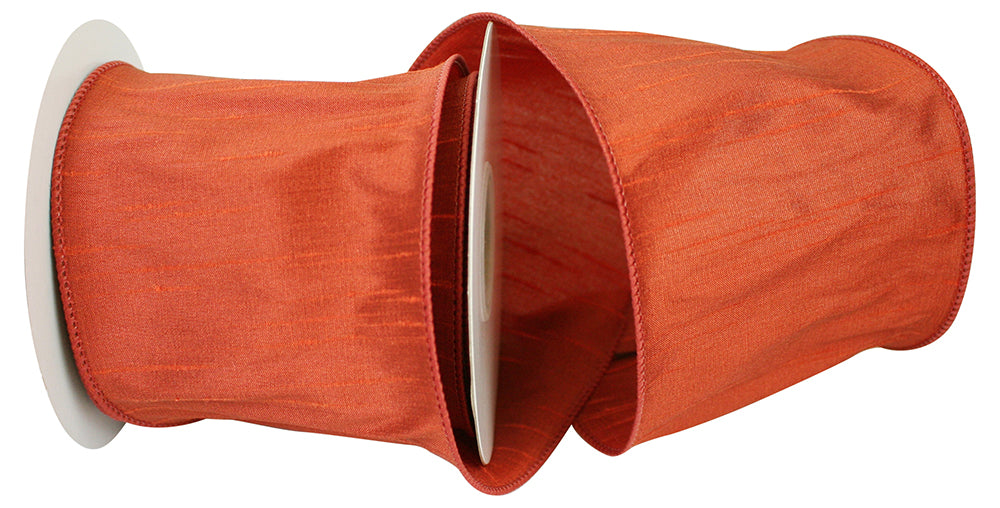 Rust 4 Inch Dupioni Wired Edge Ribbon for Wreaths & Bows