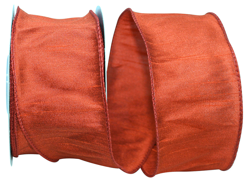 Rust 2-1 2 Inch Dupioni Wired Edge Ribbon for Wreaths & Bows