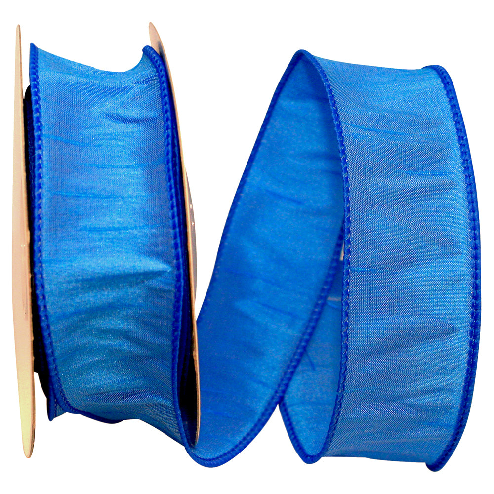 Blue 1-1 2 Inch Dupioni Wired Edge Ribbon for Wreaths & Bows