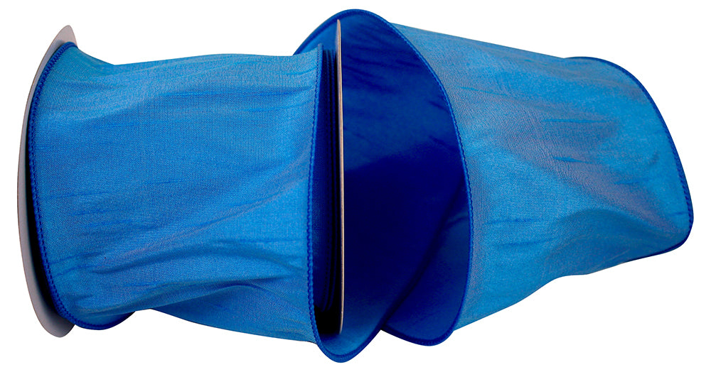 Blue 4 Inch Dupioni Wired Edge Ribbon for Wreaths & Bows
