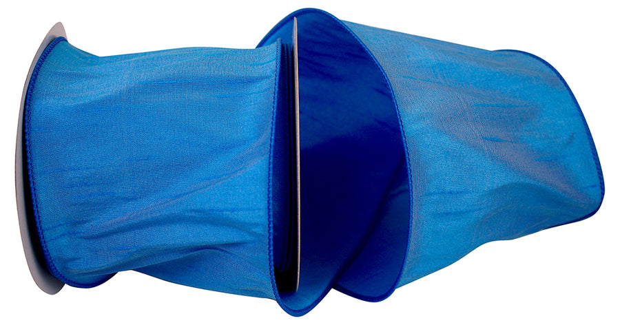 Blue 4 Inch Dupioni Wired Edge Ribbon for Wreaths & Bows