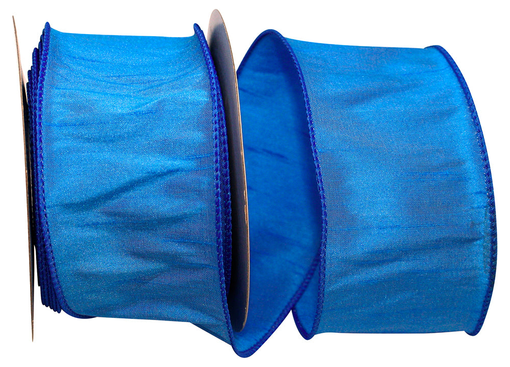Blue 2-1 2 Inch Dupioni Wired Edge Ribbon for Wreaths & Bows