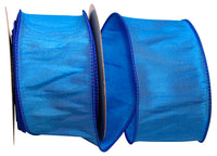 Blue 2-1 2 Inch Dupioni Wired Edge Ribbon for Wreaths & Bows