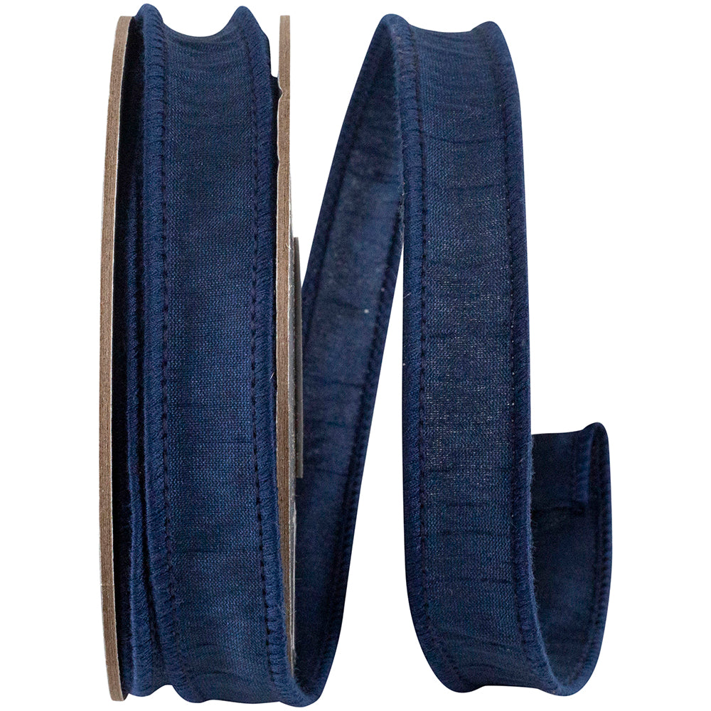 Navy 7 8 Inch Dupioni Wired Edge Ribbon for Wreaths & Bows