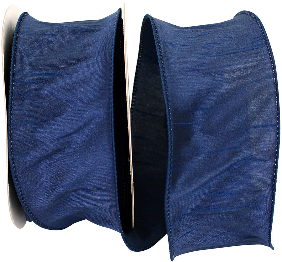 Navy 2-1 2 Inch Dupioni Wired Edge Ribbon for Wreaths & Bows